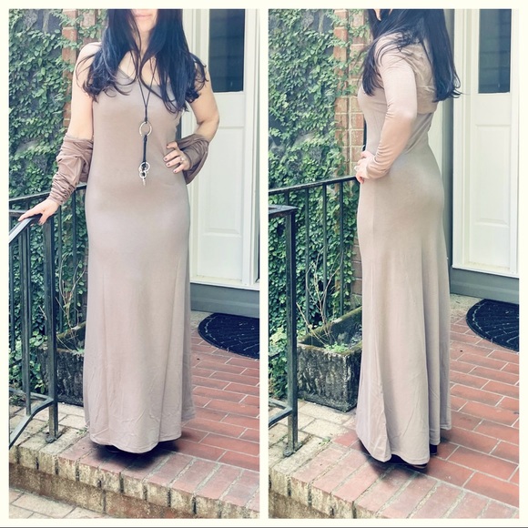 Mocha/Taupe  Adjustable straps tank maxi dress - Picture 3 of 6